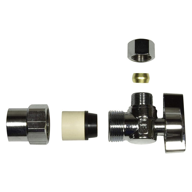 Miiflex Heavy Duty 1/2 in. CPVC SLIP Inlet x 3/8 in. OD Compression Outlet Chrome Plated Brass 1/4 Turn Single Piece Body Angle Valve (Pack of 5) - Image 2